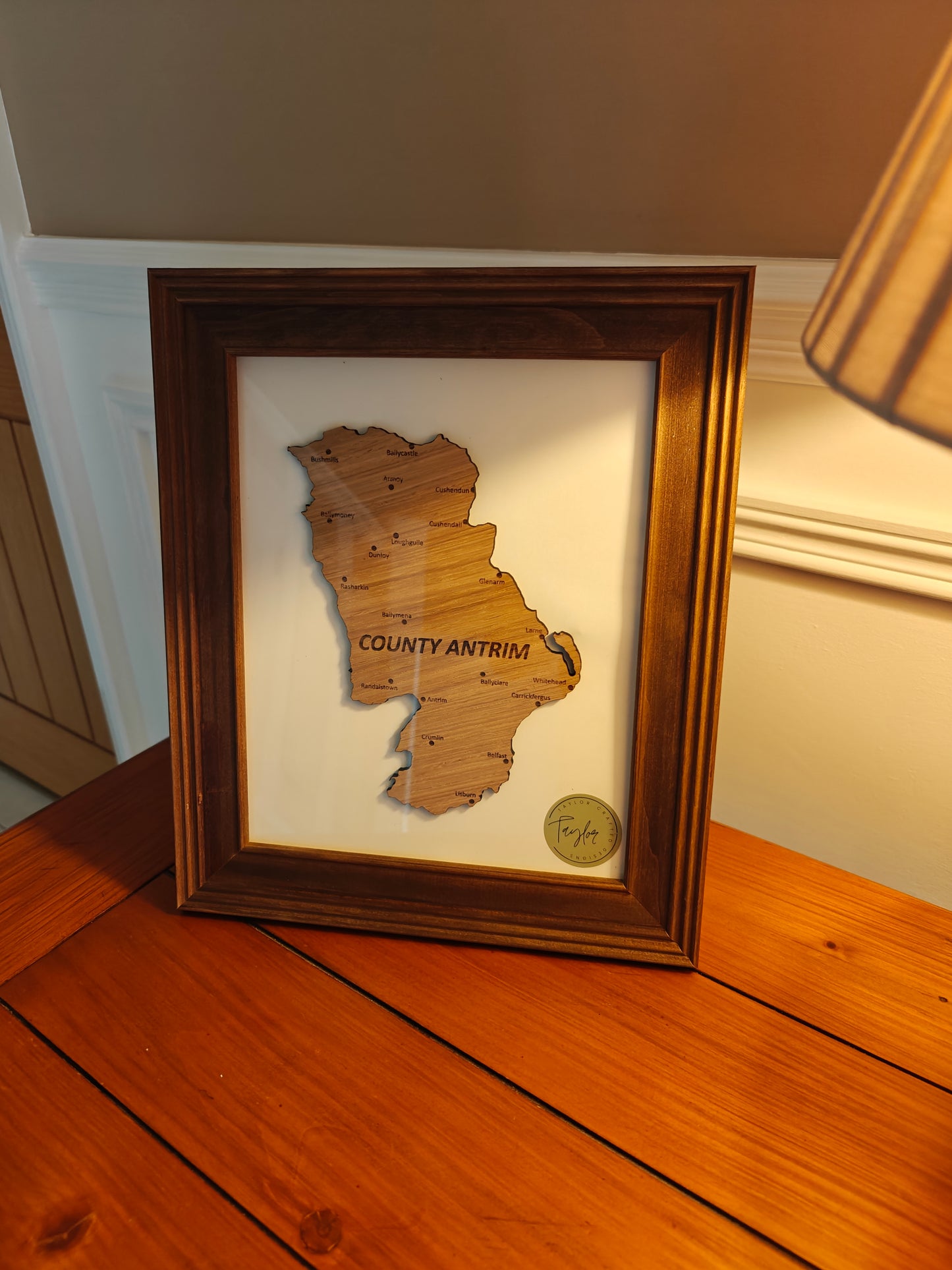 "The Glens & The Causeway" County Antrim Engraved Wooden Map | 3D Heritage Art in Sage Green or Classic Brown Frame | Personalised North Coast Roots Gift
