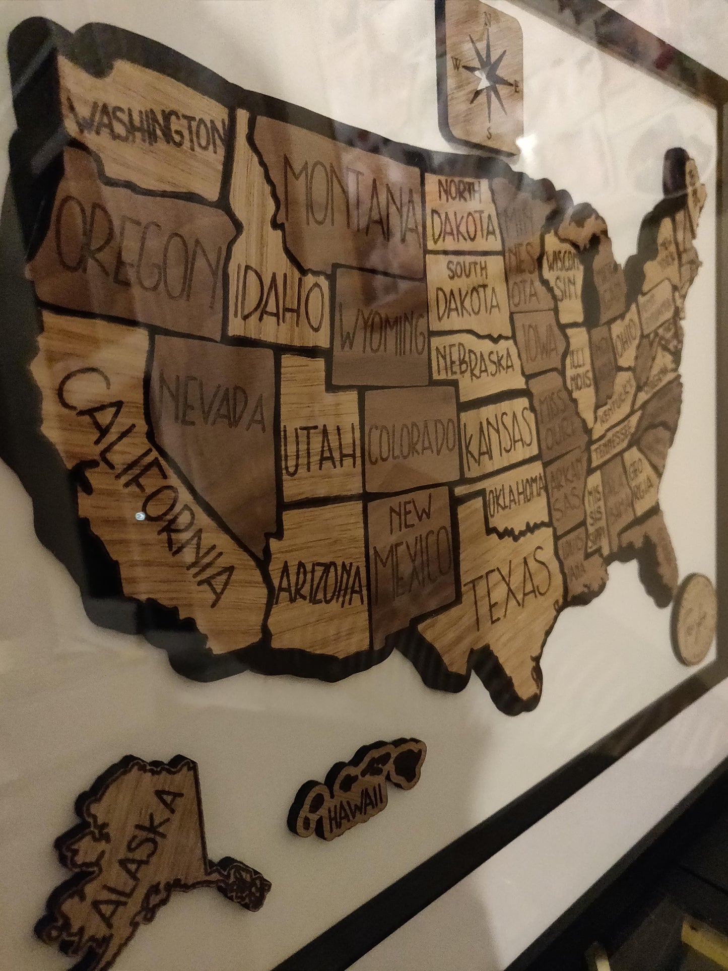 USA State Map in Oak & Walnut