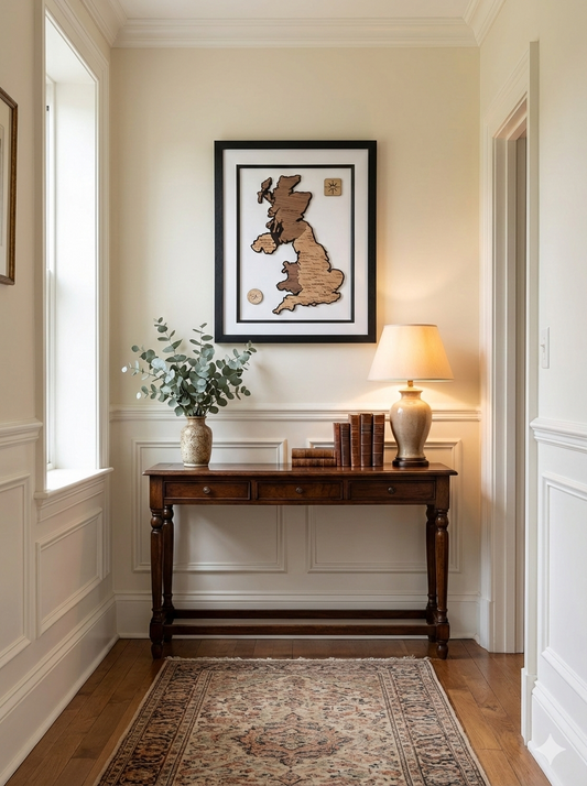 "The Four Nations" Engraved United Kingdom Map | 3D Wooden Heritage Art | Premium Glass-Fronted Black Gallery Frame | Personalised UK Ancestry & Home Gift
