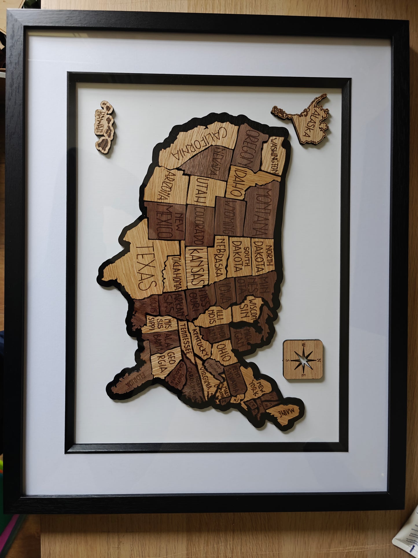 "Route 66" Wooden Map of the USA | Crafted 3D American Heritage Art in Glass-Fronted Black Frame | Ultimate Travel & Road Trip Gift