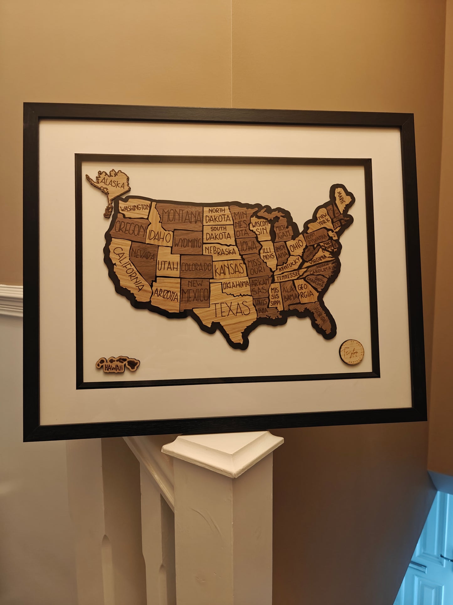 "Route 66" Wooden Map of the USA | Crafted 3D American Heritage Art in Glass-Fronted Black Frame | Ultimate Travel & Road Trip Gift