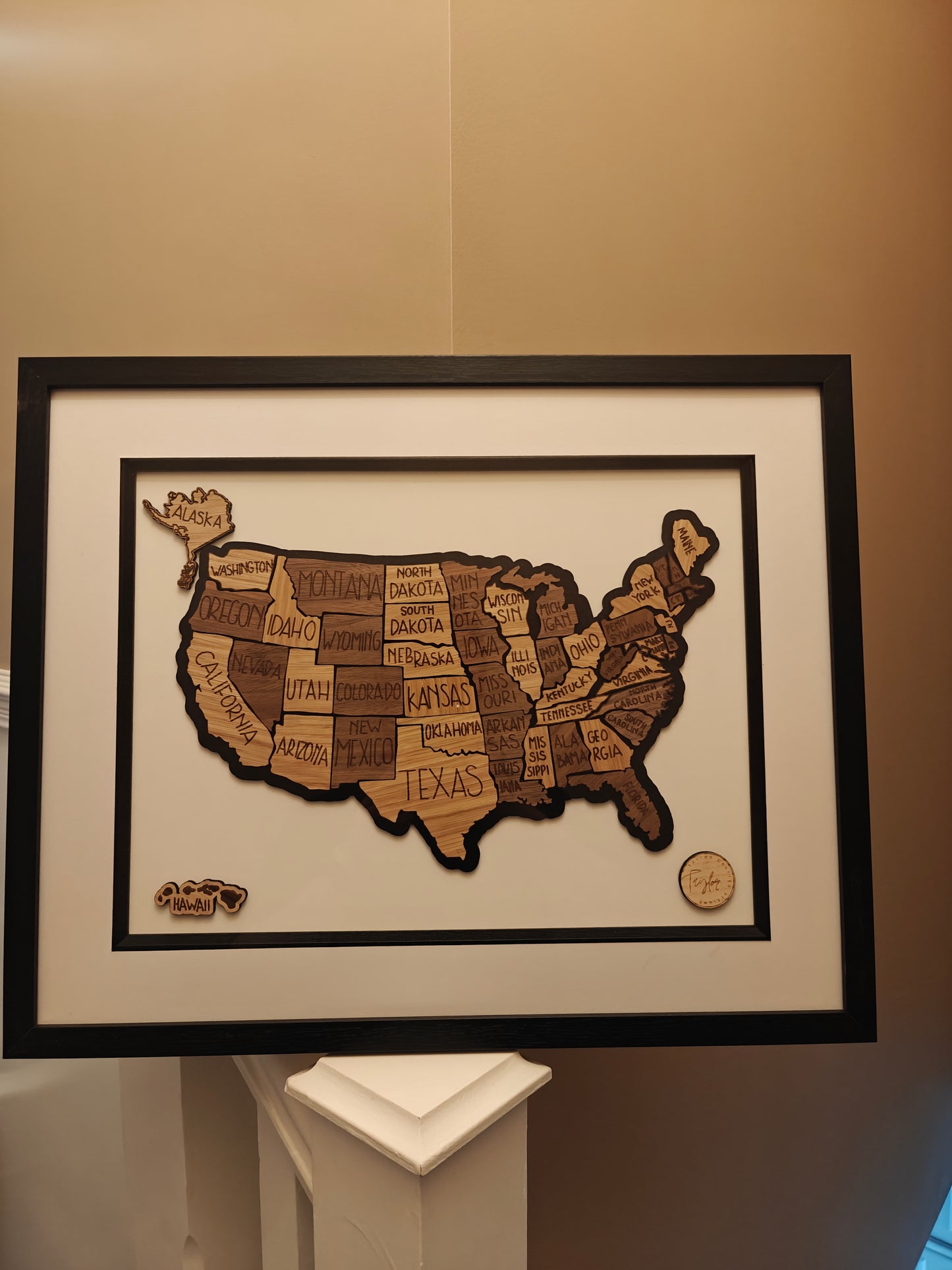 "Route 66" Wooden Map of the USA | Crafted 3D American Heritage Art in Glass-Fronted Black Frame | Ultimate Travel & Road Trip Gift