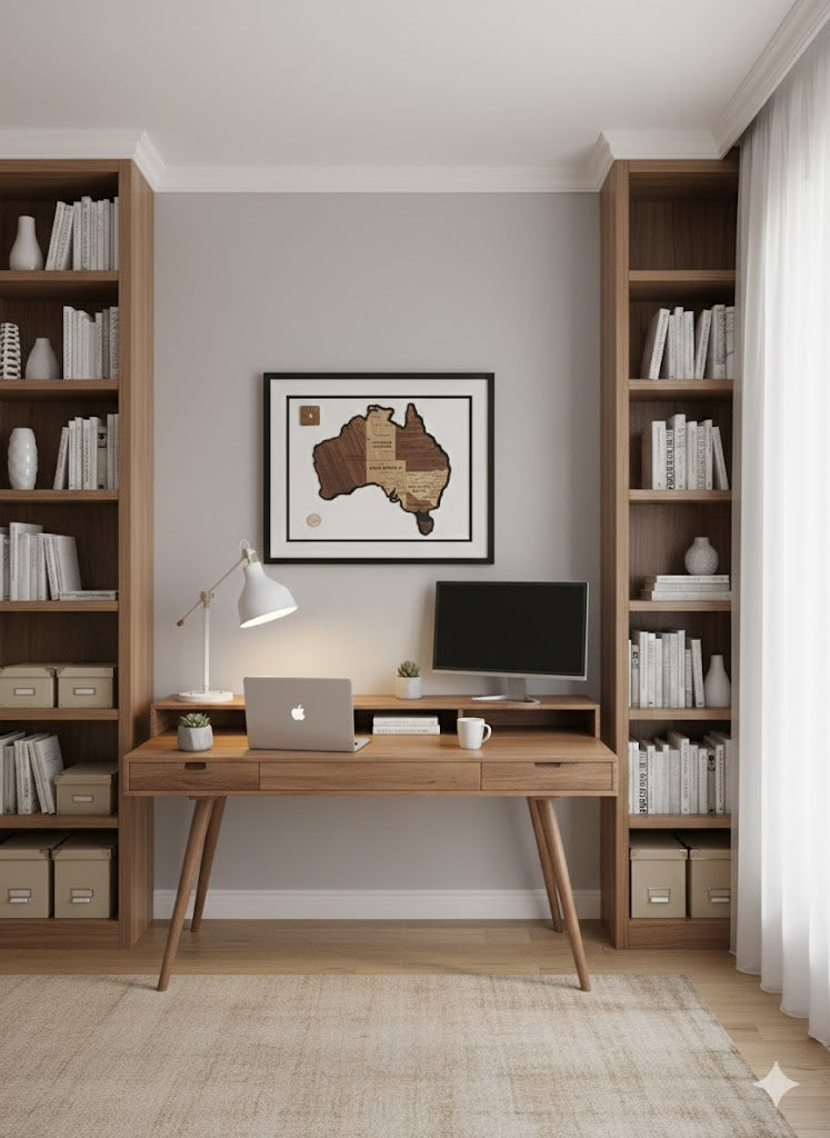 "The Great Southern Land" Engraved Australia Map | Premium 3D Wood Art in Glass-Fronted Black Frame | Personalised Heritage Gift for Aussie Roots & Travel